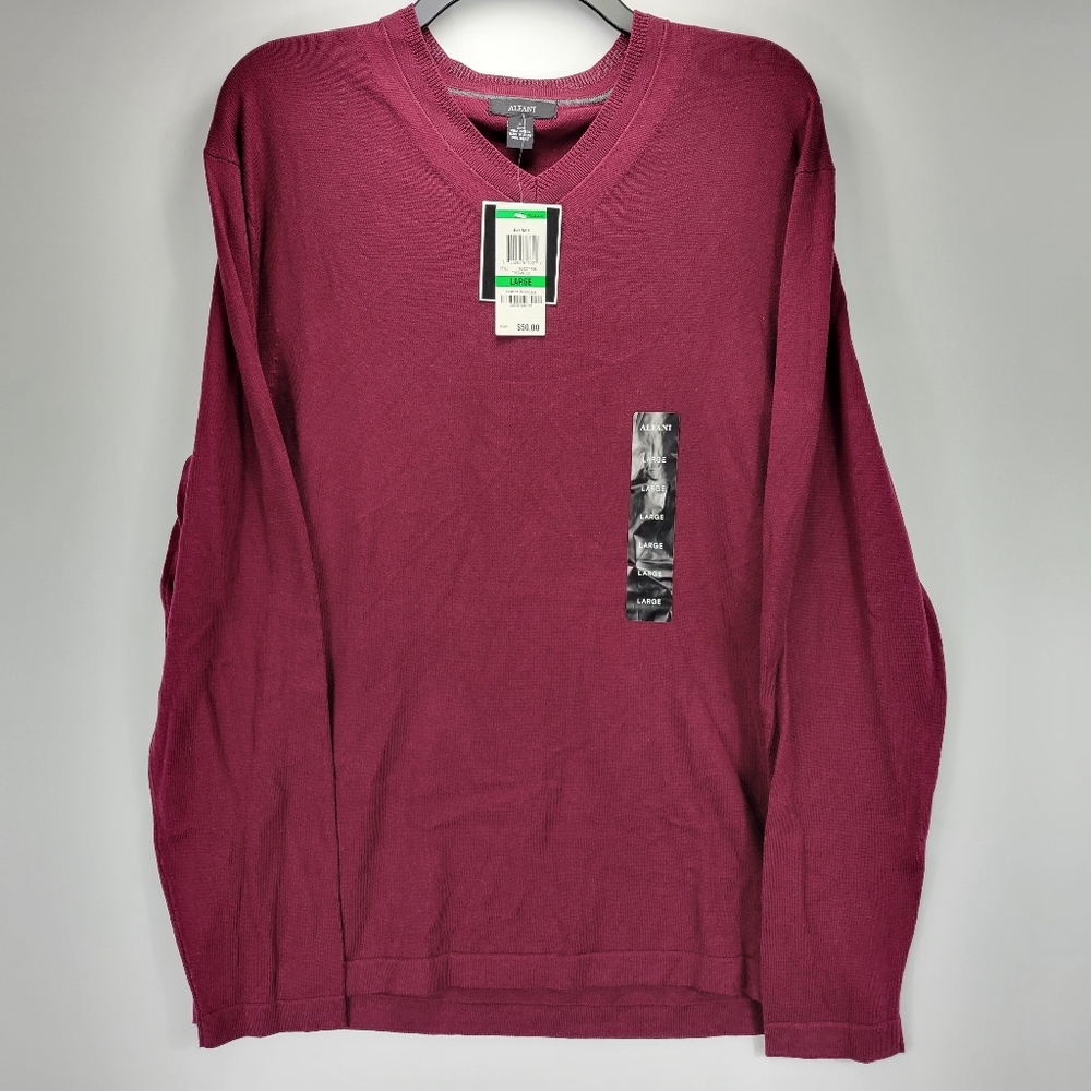 Alfani Supima Cotton V Neck Lightweight Pullover Sweater Mens Large L Red Cabin